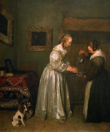 Gerard ter Borch the Younger A lady washing her hands.